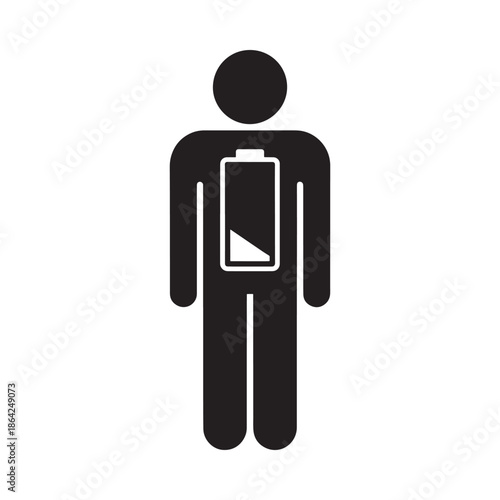 Person with low battery symbol on body indicating exhaustion