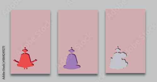 Minimal mental health illustration with abstract meditating human silhouette. Concept of mindfulness, inner balance, emotional healing, calmness and self care. Clean background with copy space.