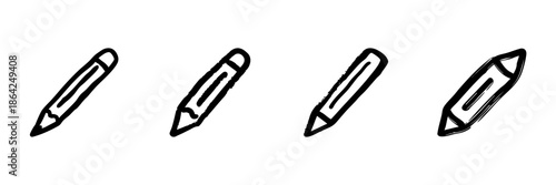 Pencil Line Icon Set In Doodle Style. Creative Writing, Drawing, And Design Tools Outline Sketch Collection. Artistic Expression And Education Symbols. Hand Drawn Isolated Vector Illustration
