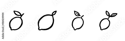 Lemon Line Icon Set In Doodle Style. Citrus Fruit, Freshness, And Vitamin C Outline Sketch Collection. Hand Drawn Isolated Vector Illustration