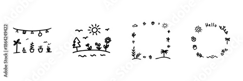 Doodle Style Nature And Celebration Line Icon Set. Outdoor Scenery, Festive Decorations, And Greeting Elements Outline Sketch Collection. Hand Drawn Isolated Vector Illustration