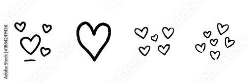 Heart Doodle Line Icon Set In Sketch Style. Love, Affection, And Romantic Symbol Outline Sketch Collection. Hand Drawn Isolated Vector Illustration