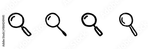 Magnifying Glass Line Icon Set In Doodle Style. Search, Exploration, And Investigation Tools Outline Sketch Collection. Hand Drawn Isolated Vector Illustration
