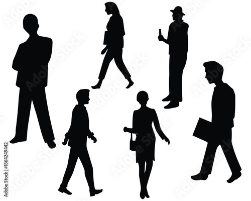 Business men and women vector. Business people silhouettes icon. Group of business people standing. Vector illustration.