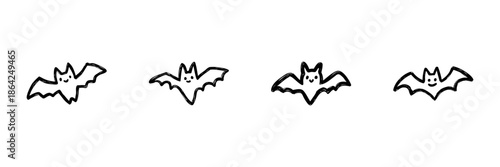 Cute Bat Line Icon Set In Doodle Style. Halloween Decoration And Spooky Theme Outline Sketch Collection. Playful And Whimsical Design. Hand Drawn Isolated Vector Illustration