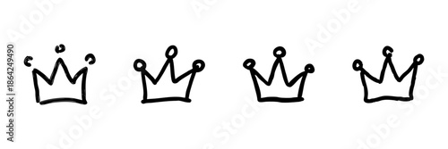 Crown Line Icon Set In Doodle Style. Royalty, Leadership, And Authority Symbols Outline Sketch Collection. Decorative And Elegant Design Elements. Hand Drawn Isolated Vector Illustration