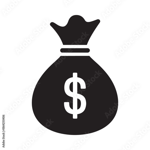 Black money bag icon with dollar sign
