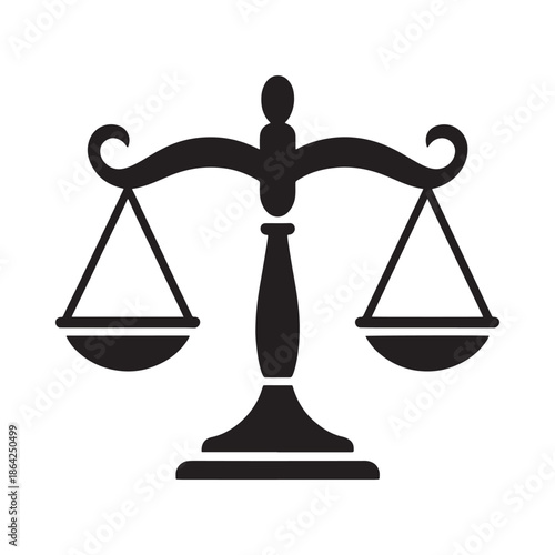 Black silhouette of a balanced scale on a white background