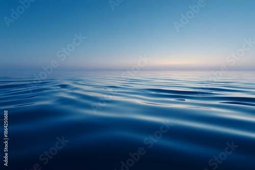 Serene water surface at blue hour, showcasing gentle ripples and a tranquil ambiance, reflecting soft hues of blue and purple, creating a peaceful natural scene