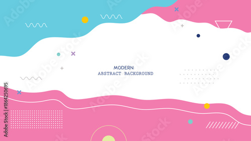 Modern abstract background with colorful wavy lines and geometric shapes in pink, blue, white, and yellow hues for creative design with graphic