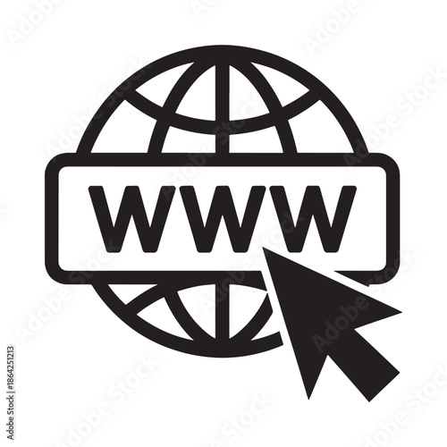 Black and white globe with www text and cursor
