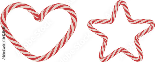 Christmas candy cane heart and star frames set, festive red and white striped peppermint holiday borders
