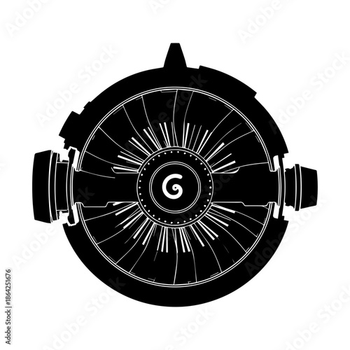 Detailed Silhouette of a Jet Engine Turbine.