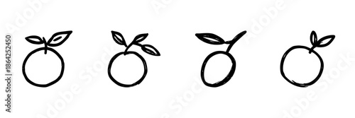 Orange Fruit Line Icon Set In Doodle Style. Citrus Symbolizing Freshness, Vitamin C, And Healthy Eating Outline Sketch Collection. Hand Drawn Isolated Vector Illustration