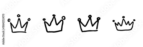 Crown Line Icon Set In Doodle Style. Royalty, Leadership, And Authority Symbols Outline Sketch Collection. Hand Drawn Isolated Vector Illustration