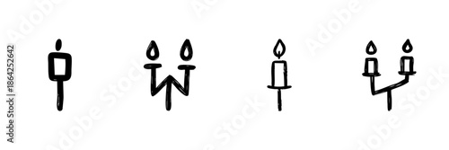 Candle Line Icon Set In Doodle Style. Illumination, Celebration, And Spiritual Symbolism Outline Sketch Collection. Hand Drawn Isolated Vector Illustration