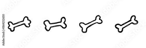 Dog Bone Line Icon Set In Doodle Style. Pet Nutrition, Chew Toy, And Canine Treats Outline Sketch Collection. Hand Drawn Isolated Vector Illustration