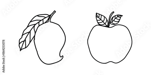 Simple line drawings of a pear and an apple