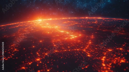 Burning Globe: The globe ignites with radiant energy, the fiery expanse representing a visual metaphor for climate change and its escalating impact on our planet.