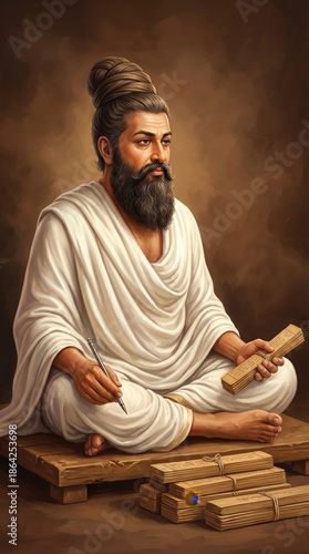 Thiruvalluvar watercolor portrait illustration.