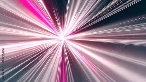 Abstract pink and white light streaks radiating from a central point
