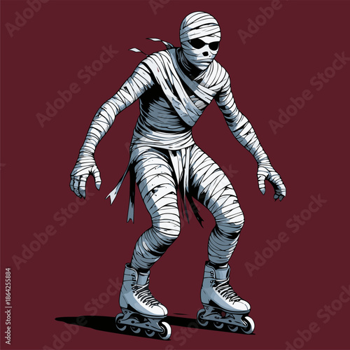illustration of a mummy suitable for inline skating