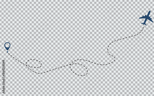Airplane Dotted Line Flight Path Icon Isolated on Transparent Background