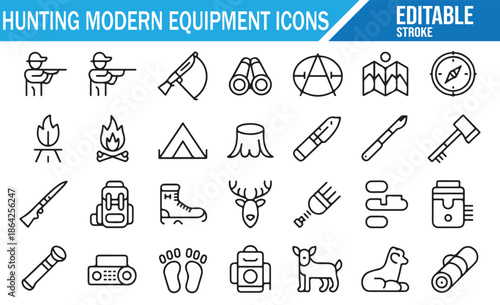 Set of Outline Icons for Hunting and Nature