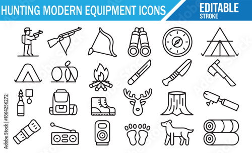 Rifle, Bow, and Camping Essentials Icon Collection