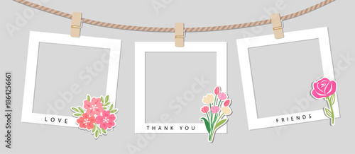 Wedding and Valentine's Day photo frames. Kid border collage design. Children photo album family template. Creative scrapbook picture. Wall template composition.