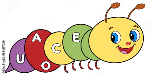 Cartoon Caterpillar with Letters Educational Illustration