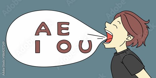 Person Pronouncing Vowels A E I O U Illustration