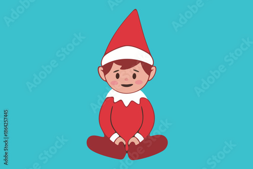 Cute Christmas Elf in Red Suit on Blue Background