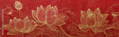 Golden Thread Lotus Ink Painting Abstract