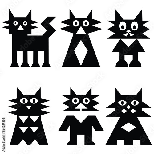 Geometric Cat Silhouette Icon Minimal Animal Logo Vector