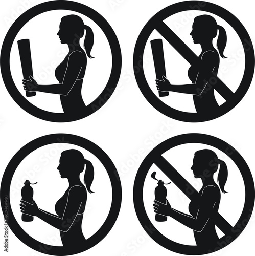 Woman holding water bottle and yoga mat 