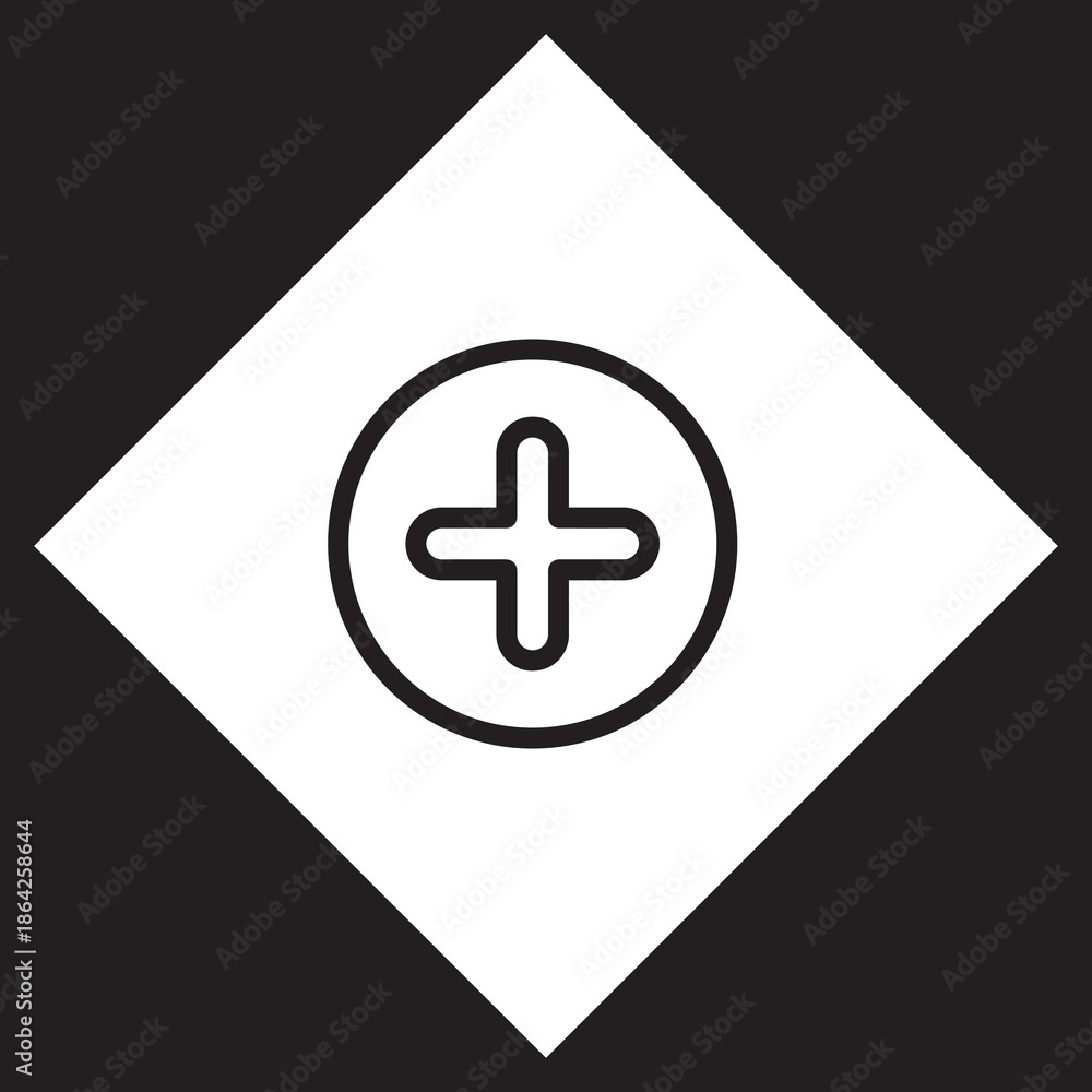 Obraz premium Add icon vector. Plus logo design. Medical cross vector icon illustration in rhombus isolated on black background