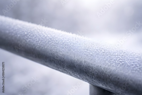 Frost-Covered Metal Handrail, Minimal Winter Close-Up