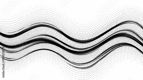 Abstract wavy lines and dots pattern with a monochrome design representing movement and flow