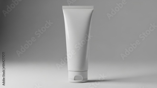 Unbranded White Plastic Tube for Cosmetic Product Packaging Mockup Isolated on Gradient Background – Ideal for Skincare, Lotion, Cream, and Beauty Product Promotion and Design Templates