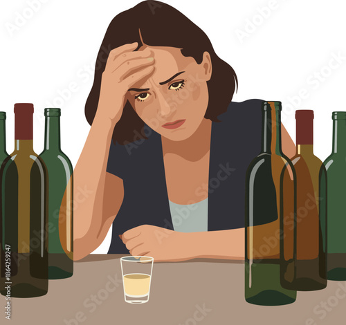 Woman alcohol bottles