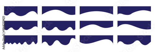 Blue dividers Shapes for website design. Set of website divider. Curved background section and frame template. Curved border shape, Vector Illustration.