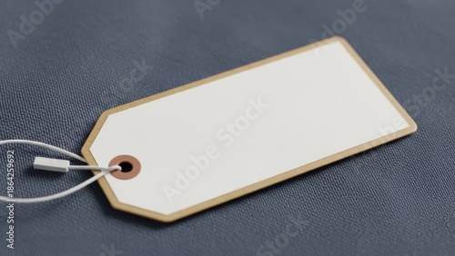 Versatile blank rectangular cardboard tag with string attachment, perfect for pricing, branding, or labeling products and gifts on a neutral, dark background