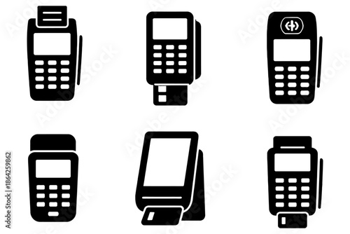 Collection of various pos terminal icons for retail and payment systems.