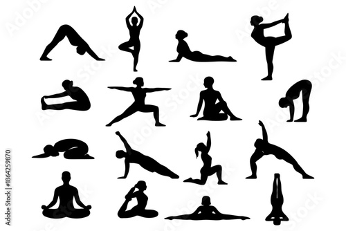 Silhouette yoga poses collection: diverse flexibility and balance.