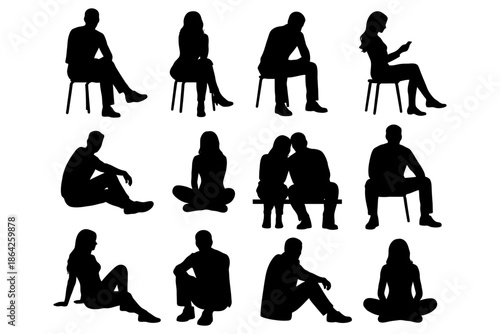 Silhouettes of seated gender-varied adults in various poses.