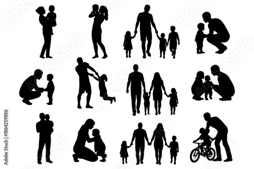Diverse silhouettes of families in various activities and poses.