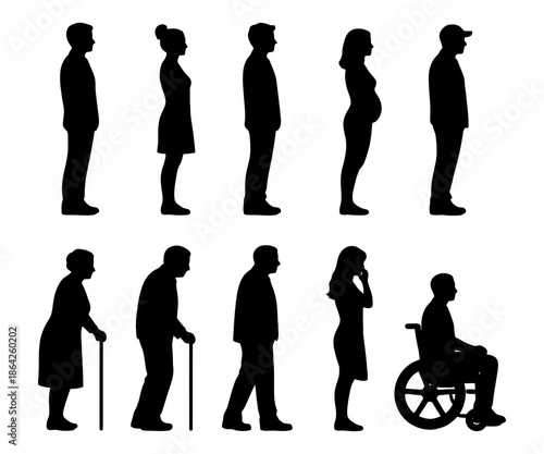 Silhouettes of diverse adults in various poses and profiles.