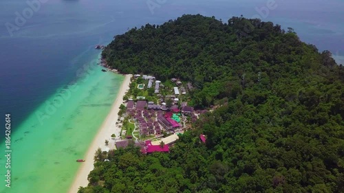 Aerial of a beach resort in Ko Ngai tropical island in Thailand