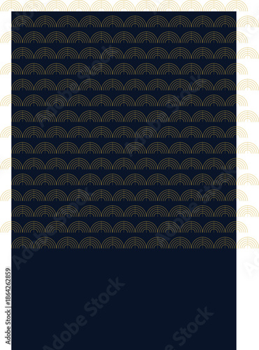 Elegant Art Deco Luxury Gold Fan Seamless Pattern Background Inspired by Great Gatsby Era for Premium Design Wallpaper on Dark Blue